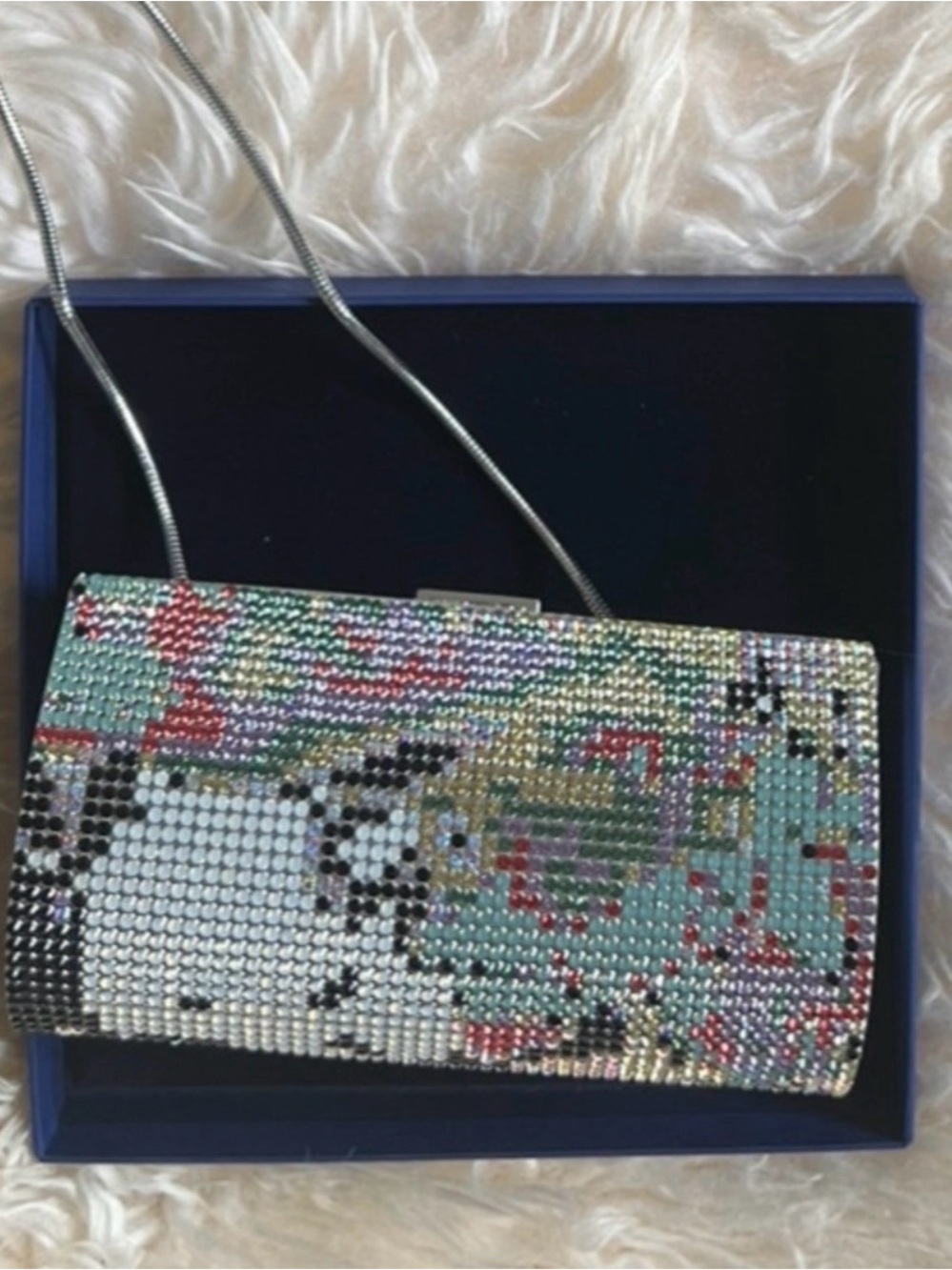 Swarovski Multicolor Crystal Mosaic Clutch with Silver Chain